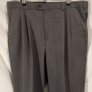 Perry Ellis Portfolio | Grey Trousers Subtle Stripe Fabric Pleated Cuffed